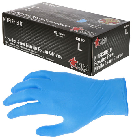 MCR NitriShield™ Gloves - 4.5 mil (5.5 g) Powder Free Nitrile Disposable - Premium Medical Grade - Class 1 Medical Device - Textured Grip - 9.5 Inches Blue - Box of 100