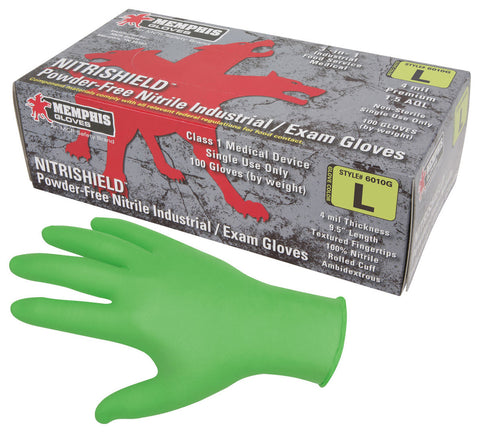 MCR 4 mil NitriShield™ Gloves - Powder Free Disposable Nitrile - Premium Medical Grade - Textured Grip - 9.5" Length - Green - Box of 100