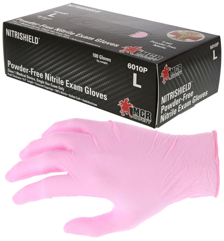 MCR NitriShield™ Gloves - 4 mil (5.03 g) Powder Free Disposable Nitrile - Premium Medical Grade - Class 1 Medical Device - Textured Grip - 9.5 Inches - Pink - Box of 100