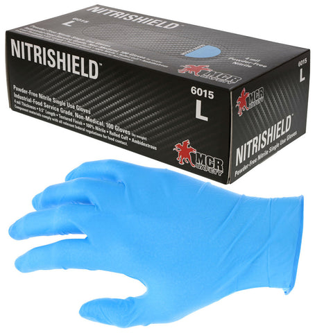 MCR NitriShield™ Gloves - 4 mil (5.5 g) Powder Free Disposable Nitrile - Industrial Food Service Grade - Textured Finish - 9.5 Inches Long - Blue - Box of 100