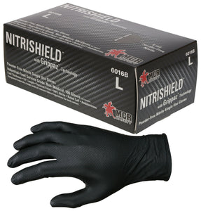 MCR 6 mil (6.3 g) NitriShield™ with Grippaz™ - Powder Free Disposable Nitrile - Industrial Food Service Grade - Textured Grip - 9.5 Inches - Black - Box of 100