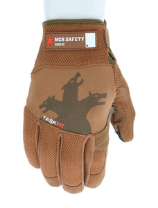 MCR Safety Mechanics Gloves with TaskFit™ Design - Brown Goatskin Leather Palm - Nylon Spandex Back - Reinforced Steel Cable Rope Channel - Box of 12