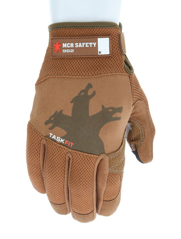 MCR Safety Mechanics Gloves with TaskFit™ Design - Brown Goatskin Leather Palm - Nylon Spandex Back - Reinforced Steel Cable Rope Channel - Box of 12
