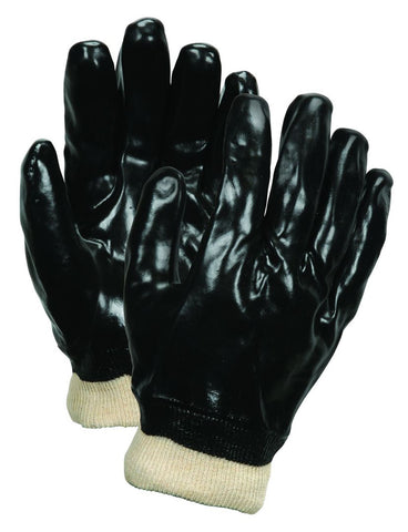 MCR PVC Coated Work Gloves - Single Dipped with Smooth Black PVC - Soft Interlock Lining - Comfortable Knit Wrist - Box of 12