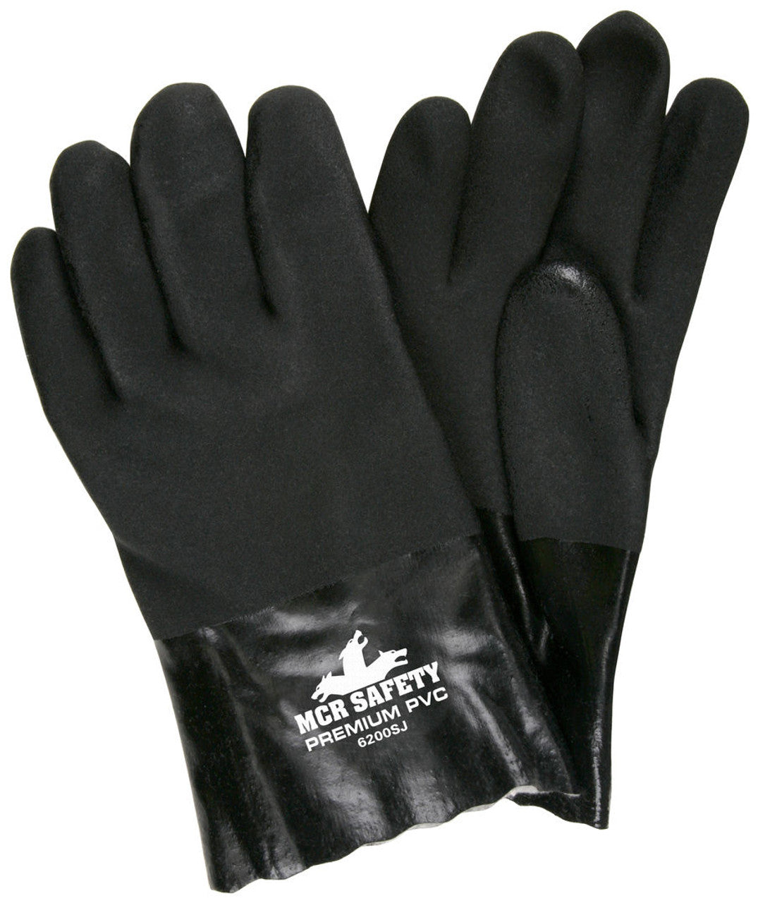 MCR Premium PVC Coated Work Gloves - Double Dipped with Sandy Black PVC - Soft Jersey Lining - 10 Inch Length - Box of 12
