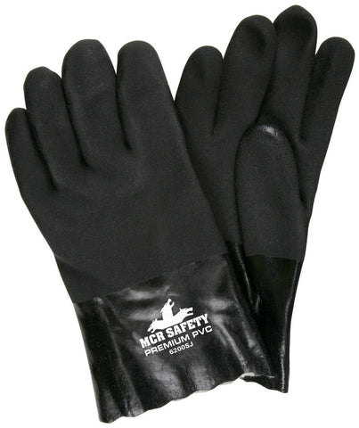 MCR Premium PVC Coated Work Gloves - Double Dipped with Sandy Black PVC - Soft Jersey Lining - 10 Inch Length - Box of 12