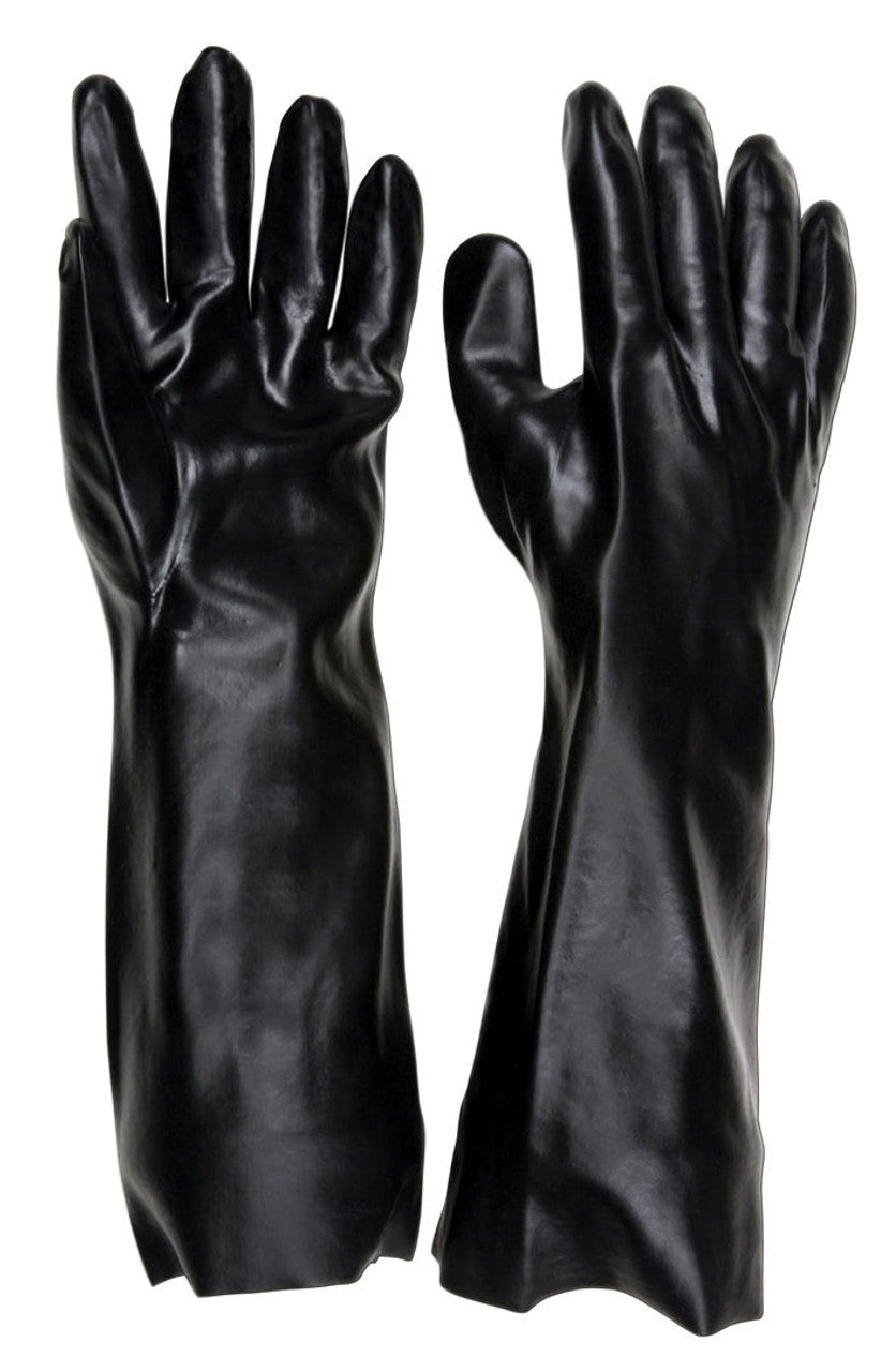 MCR Extra Long PVC Coated Work Gloves - Single Dipped with Smooth Black PVC - Soft Interlock Lining - 18 Inch Length - Box of 12
