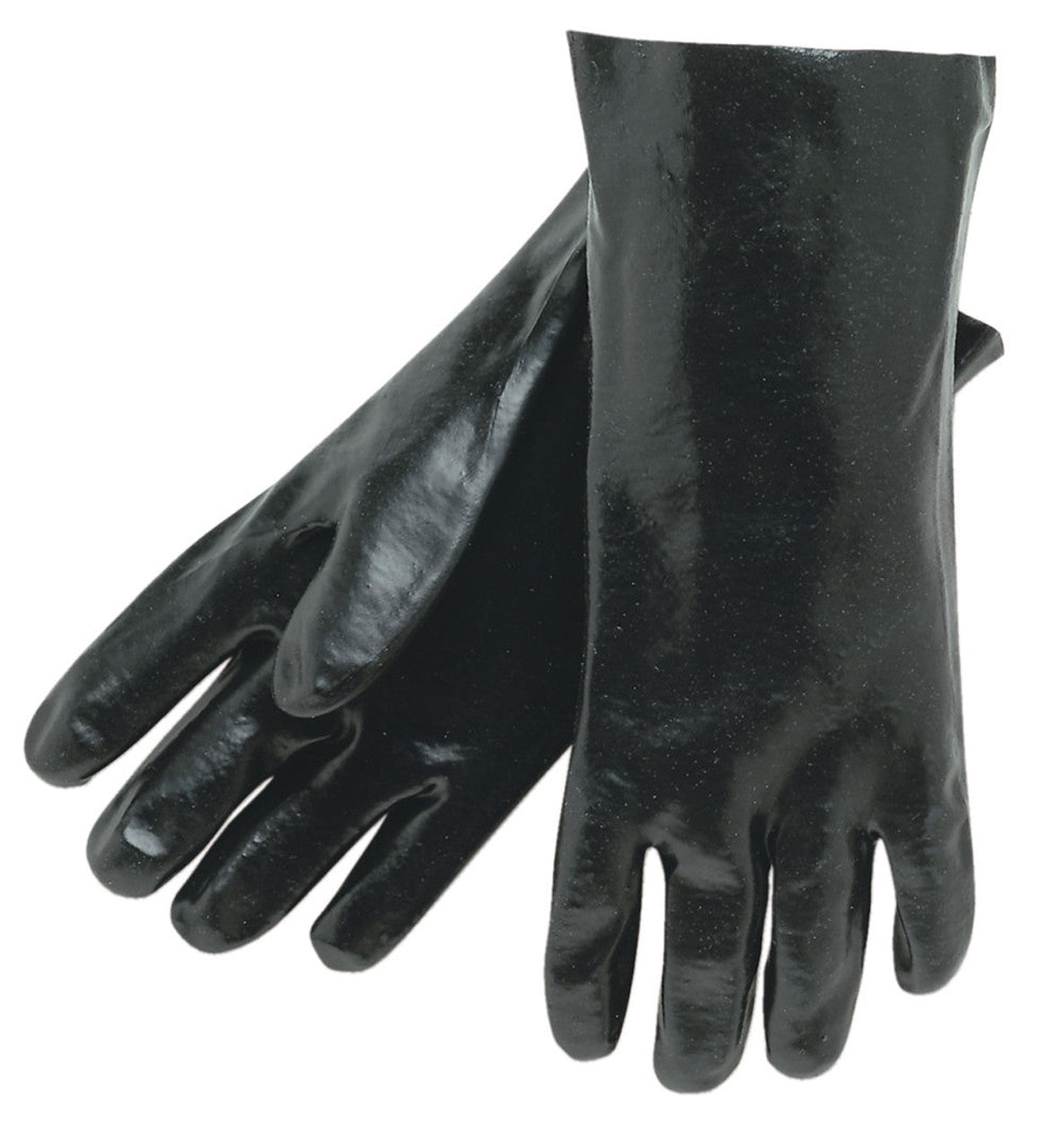 MCR Long PVC Coated Work Gloves - Single Dipped with Smooth Black PVC - Soft Interlock Lining - 14 Inch Length - Box of 12