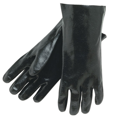 MCR Long PVC Coated Work Gloves - Single Dipped with Smooth Black PVC - Soft Interlock Lining - 14 Inch Length - Box of 12