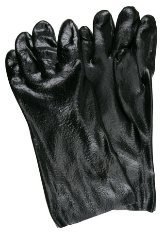MCR Long PVC Coated Work Gloves - Single Dipped with Rough Black PVC - Soft Interlock Lining - 14 Inch Length - Box of 12