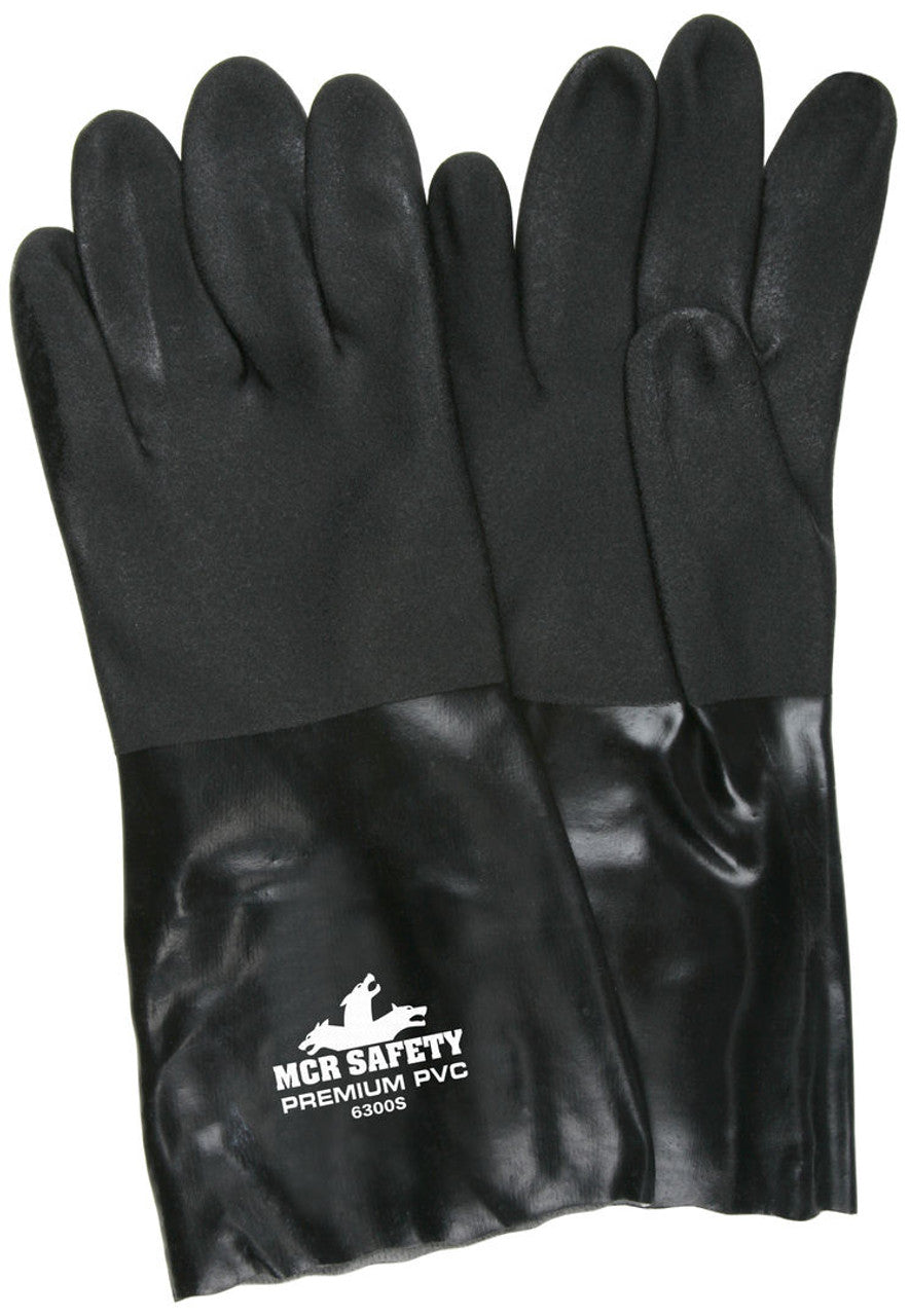 MCR Premium PVC Coated Work Gloves - Double Dipped with Sandy Black PVC - Soft Interlock Lining - 14 Inch Length - Box of 12