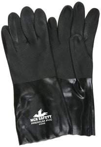MCR Premium PVC Coated Work Gloves - Double Dipped with Sandy Black PVC - Soft Interlock Lining - 14 Inch Length - Box of 12
