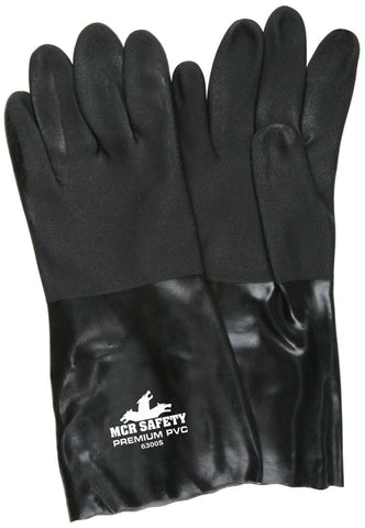 MCR Premium PVC Coated Work Gloves - Double Dipped with Sandy Black PVC - Soft Interlock Lining - 14 Inch Length - Box of 12