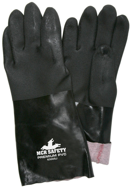MCR Premium PVC Coated Work Gloves - Double Dipped with Sandy Black PVC - Soft Jersey Lining - 14 Inch Length - Box of 12