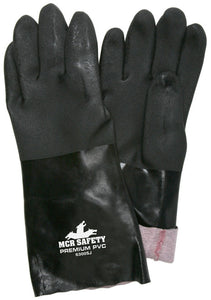 MCR Premium PVC Coated Work Gloves - Double Dipped with Sandy Black PVC - Soft Jersey Lining - 14 Inch Length - Box of 12