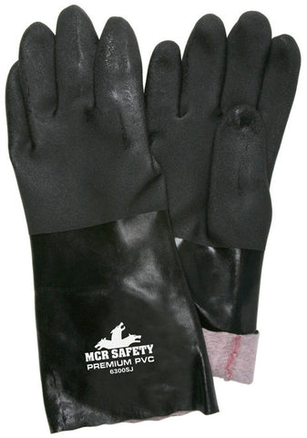 MCR Premium PVC Coated Work Gloves - Double Dipped with Sandy Black PVC - Soft Jersey Lining - 14 Inch Length - Box of 12