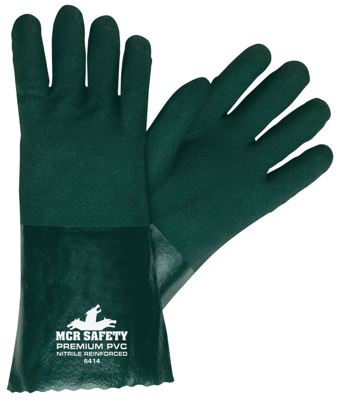 MCR Premium PVC Coated Work Gloves - Double Dipped with Sandy Green PVC - Nitrile Reinforced - Soft Jersey Lining - 14 Inch Length - Box of 12