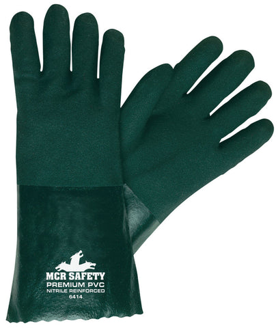 MCR Premium PVC Coated Work Gloves - Double Dipped with Sandy Green PVC - Nitrile Reinforced - Soft Jersey Lining - 14 Inch Length - Box of 12