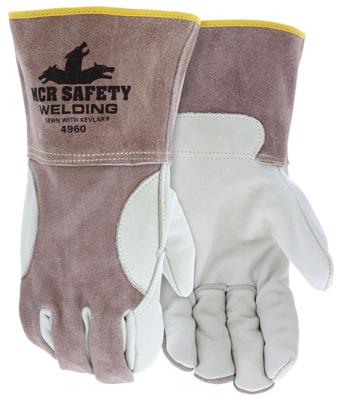 MCR Leather Welding Work Gloves - Premium Top Grain Cowhide Palm - Split Leather Back - 4 Inch Split Leather Cuff - Box of 12