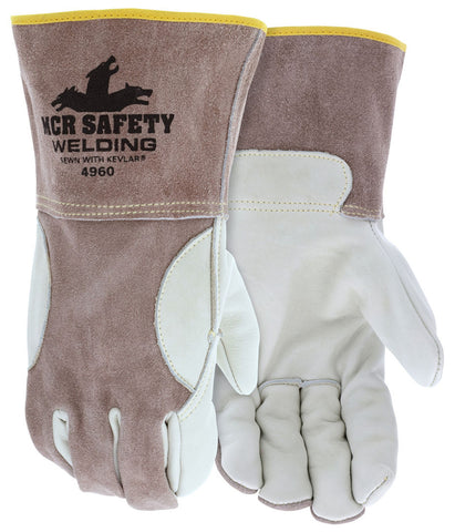 MCR Leather Welding Work Gloves - Premium Top Grain Cowhide Palm - Split Leather Back - 4 Inch Split Leather Cuff - Box of 12