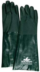 MCR Premium PVC Coated Work Gloves - Double Dipped with Sandy Green PVC - Nitrile Reinforced - Soft Jersey Lining - 18 Inch Length - Box of 12