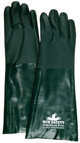MCR Premium PVC Coated Work Gloves - Double Dipped with Sandy Green PVC - Nitrile Reinforced - Soft Jersey Lining - 18 Inch Length - Box of 12