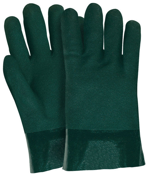 MCR PVC Coated Work Gloves - Double Dipped with Sandy Green PVC - Soft Jersey Lining - 10 Inch Length - Box of 12
