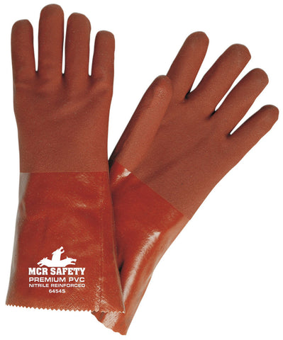 MCR Premium PVC Coated Work Gloves - Double Dipped with Sandy Red PVC - Nitrile Reinforced Soft Jersey Lining - 14 Inch Length - Box of 12