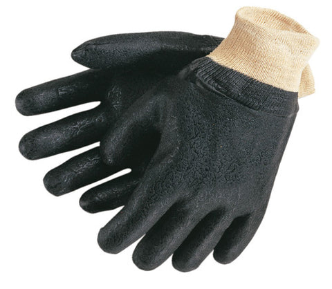 MCR PVC Coated Work Gloves - Double Dipped with Textured Black PVC - Soft Interlock Lining - Comfortable Knit Wrist - Box of 12