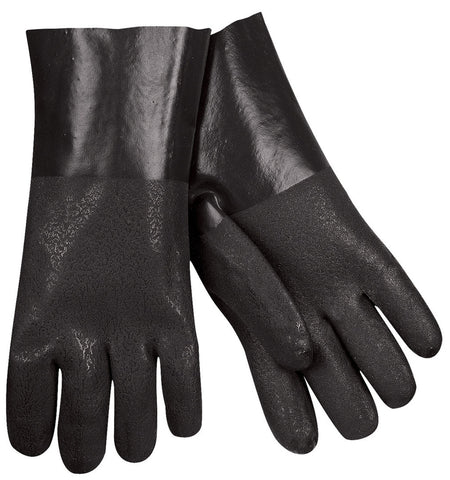 MCR PVC Coated Work Gloves - Double Dipped with Textured Black PVC - Soft Jersey Lining - 12 Inch Length - Box of 12