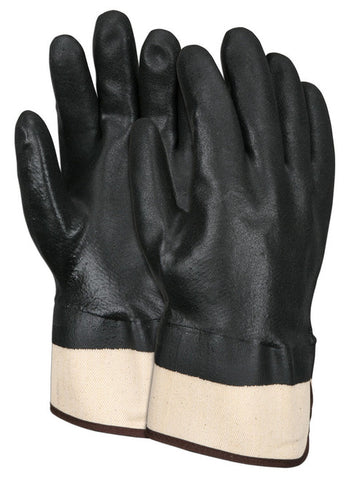 MCR PVC Coated Work Gloves - Double Dipped with Sandy Black PVC - Soft Jersey Lining - Safety Cuff - Box of 12