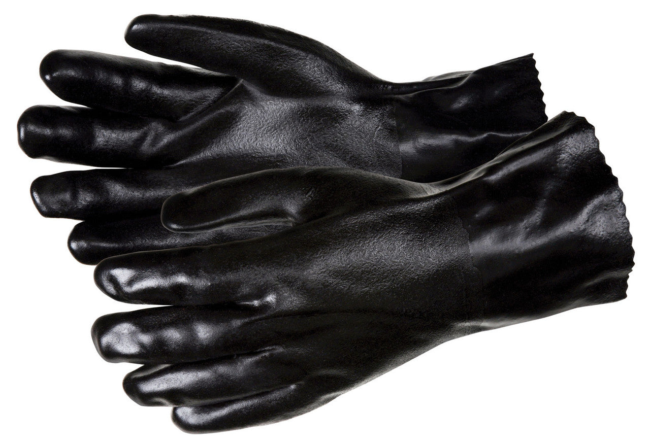 MCR PVC Coated Work Gloves - Double Dipped with Sandy Black PVC - Soft Jersey Lining - 14 Inch Length - Box of 12