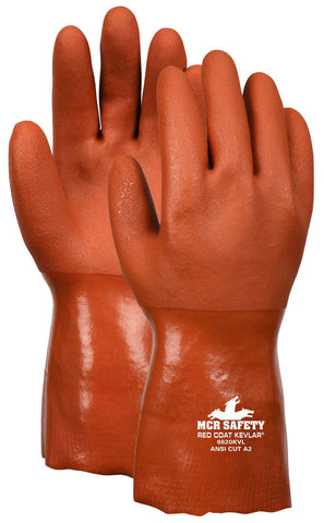 MCR Red Coat® with Kevlar® - Flexible PVC Coated Work Gloves - Double Dipped with Sandy Red PVC - Kevlar®/Cotton Plaited Liner - 12 Inch Length - Box of 12