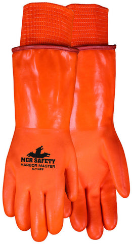 MCR Harbor Master Gloves - PVC Coated Insulated Work Gloves - Fluorescent Orange - Double Dipped PVC Foam Lined and Polar Fleece Lined - 14 Inch Length - Box of 12