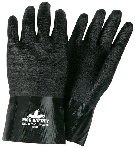 MCR Black Jack® Series - Black Neoprene Coated Work Gloves - Multi-Dipped Etched Rough Neoprene - 12 Inch Length Fully Coated - Box of 12