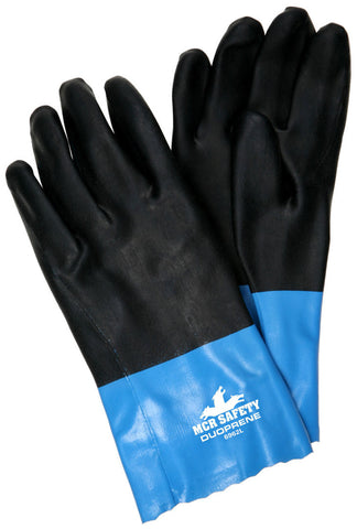 MCR Safety Duoprene® - Black on Blue Neoprene Coated Work Gloves - Double Dipped Sandy Neoprene - 12 Inch Length Fully Coated - Box of 12