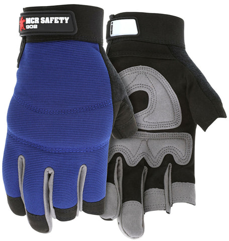 MCR Safety Mechanics Gloves - Synthetic Leather Palm - Spandex Back - G-Shape Gel Palm Pad - Fingerless Design on Thumb and Two Fingers
