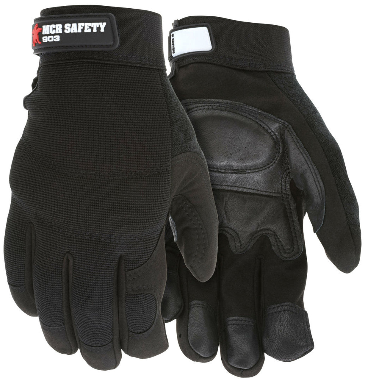 MCR Safety Mechanics Gloves - Grain Goatskin Palm with Foam Padding - Adjustable Hook and Loop Wrist Closures - Multi-Layered Knuckle Protection
