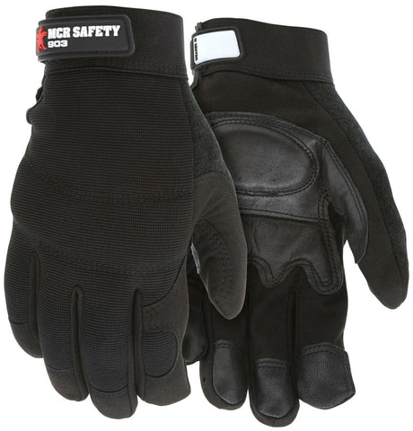 MCR Safety Mechanics Gloves - Grain Goatskin Palm with Foam Padding - Adjustable Hook and Loop Wrist Closures - Multi-Layered Knuckle Protection