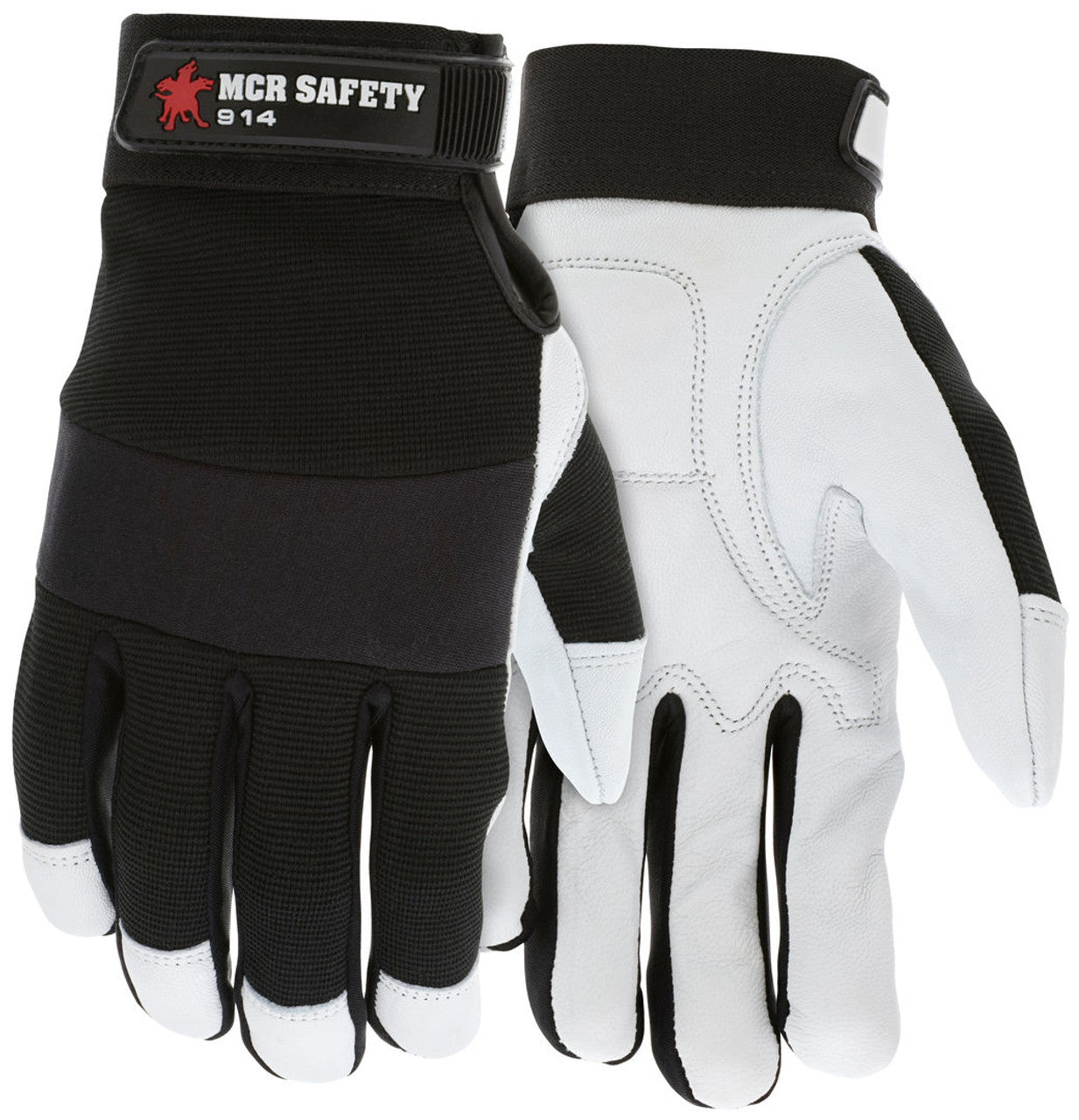 MCR Safety Mechanics Gloves - Premium Grain Goatskin - Padded Palm - Neoprene Knuckle Strap - Spandex Back with Adjustable Hook and Loop Wrist Closures