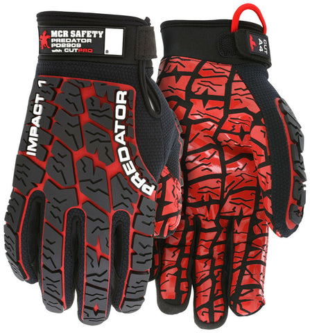 MCR Predator® Mechanics Work Gloves - Impact Resistant Back - HyperMax® HPPE Cut Resistant Palm Liner - Synthetic Leather Palm with Tire Tread Grip - Box of 12