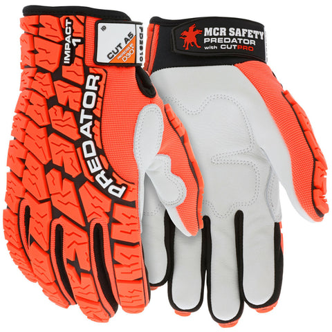 MCR Predator® Mechanics Work Gloves - Impact Resistant Gloves - Cowskin Leather Palm with D3O® Padding - Tire Tread Pattern TPR on Spandex Back - Box of 12
