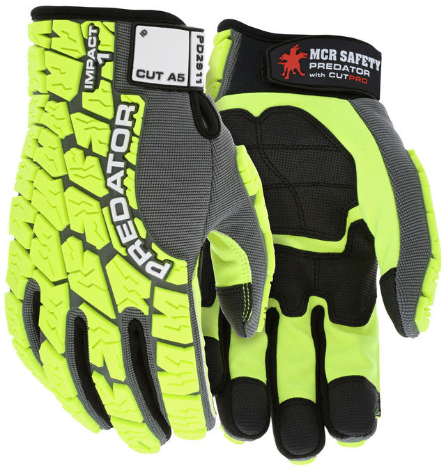 MCR Predator® Mechanics Work Gloves - Impact Resistant Gloves - Synthetic Leather Palm - MAXGrid™ Palm and Fingers - Tire Tread Pattern TPR on Spandex Back - Box of 12