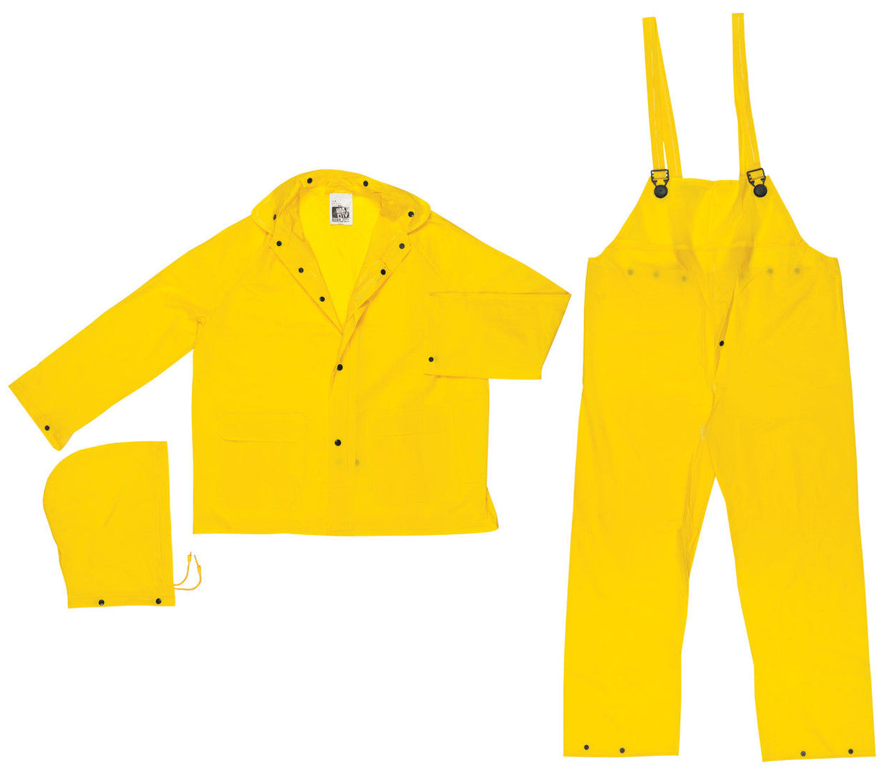 MCR Squall Series Rain Gear - .20mm PVC Rainwear - 3 Piece Waterproof Yellow Rain Suit - Rain Jacket with Detachable Hood - Bib Style Pants