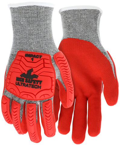 MCR Safety UltraTech® Mechanics Gloves - CutPro® UltraTech® - 13 Gauge HyperMax® HPPE Shell - Red Sandy Nitrile Foam Palm Coating - Box of 12