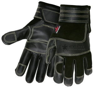 MCR Black Mechanics Gloves - Deerskin Back with Grain Cow Palm and Palm Patches - Sewn with DuPont™ Kevlar® Thread - Double Stitched Palm, Finger and Thumb Patches