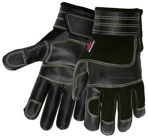 MCR Black Mechanics Gloves - Deerskin Back with Grain Cow Palm and Palm Patches - Sewn with DuPont™ Kevlar® Thread - Double Stitched Palm, Finger and Thumb Patches