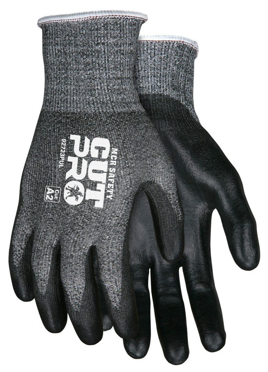MCR Safety CutPro® - 13 Gauge HyperMax® HPPE Shell - Cut, Abrasion and Puncture Resistant - PU Coated Palm and Fingertips - Black Polyurethane Coating adds Abrasion Resistance - Box of 12