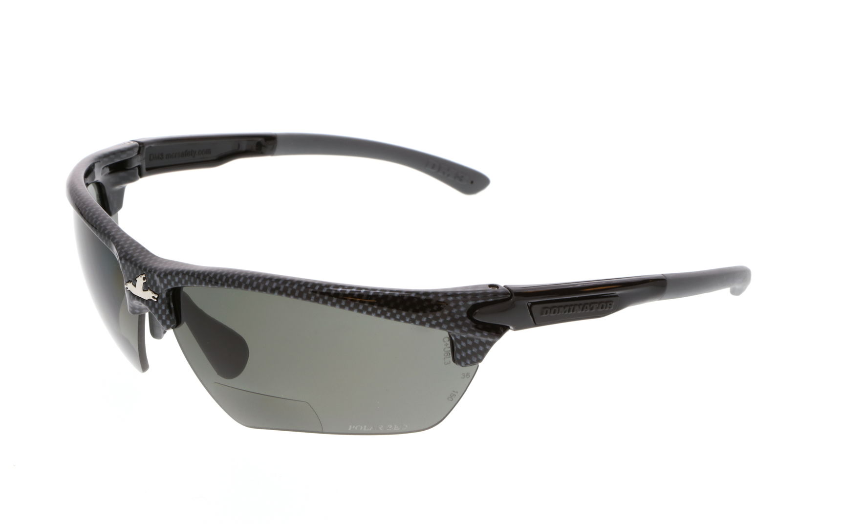 MCR Dominator® DM3 Safety Glasses - 1.5 Magnifier - Gray Lens - Carbon Fiber Frame - MAX36 Dual Coating - Polarized - Part# DM3H15GZDC