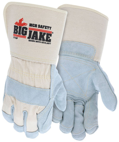 MCR Big Jake® Series Double Leather Palm and Fingers - Premium A+ Grade Split Side Leather Palm - 4.5 Inch Rubberized Safety Cuff - Box of 12